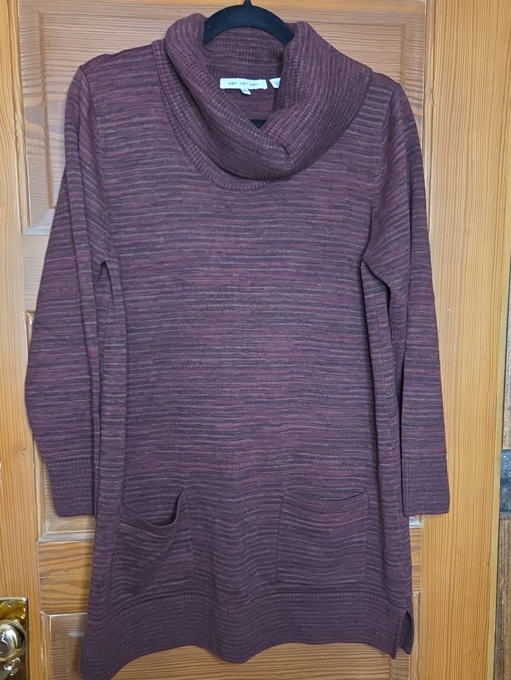 eight eight eight Plum Marled Cowl Neck Sweater Tunic 100% Cotton